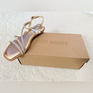 Steve Madden Metallic Gold Crystal Strap Flat Sandals